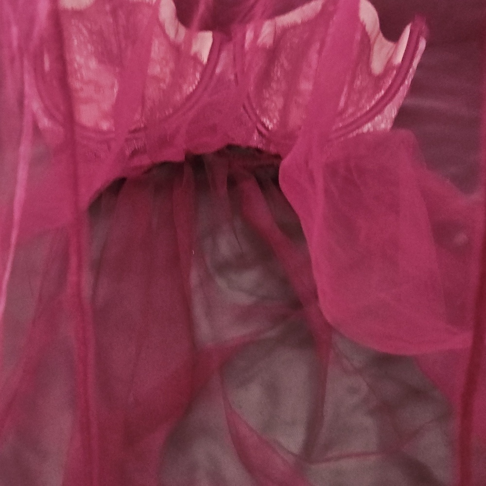 Victoria's Secret Babydoll Tulle Chemise Lingerie Push Up Sheer Purple 36D - Picture 9 of 11